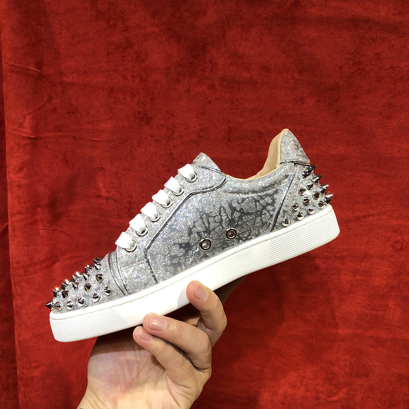 Men's Red Sole Board Sequined Rivet Trendy Versatile Women's Casual Shoes