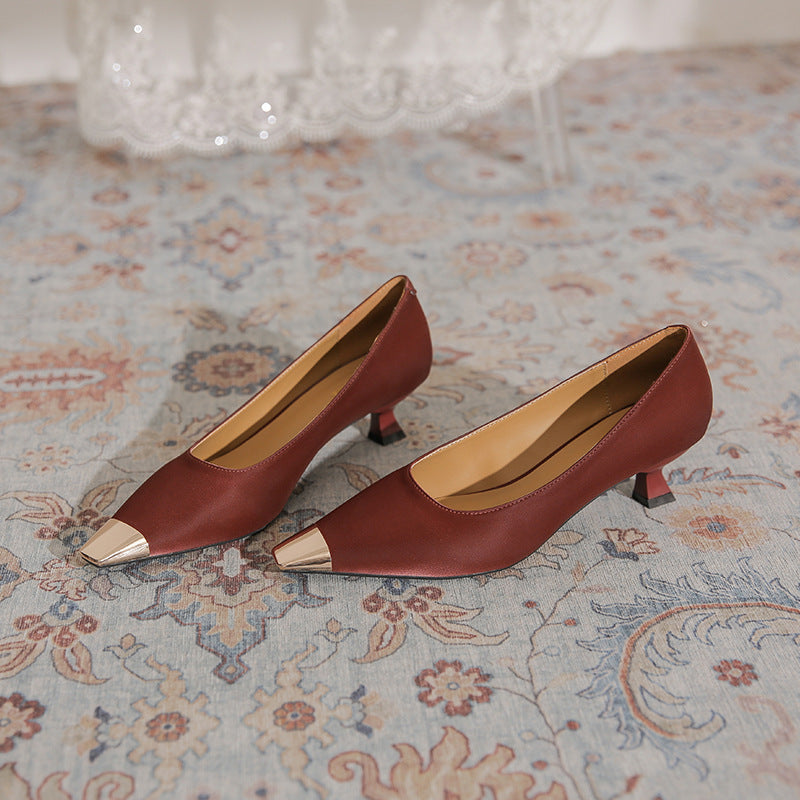 Women's Kitten Metal French Square Toe Patent Women's Fashion Shoes