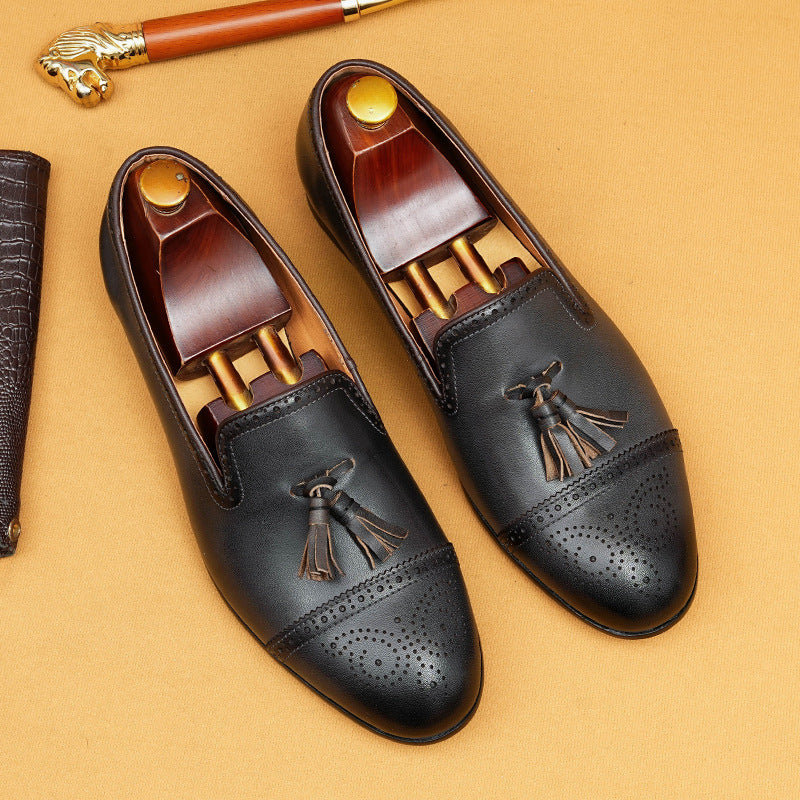 Men's Non-british Style Carving Business Slip-on Tassel Loafers