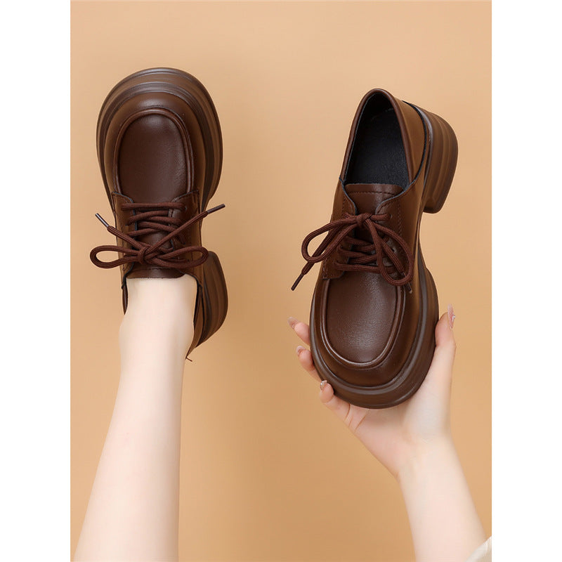 Women's Brown Retro Spring Thick-soled Two-way Thin Small Women's Fashion Shoes