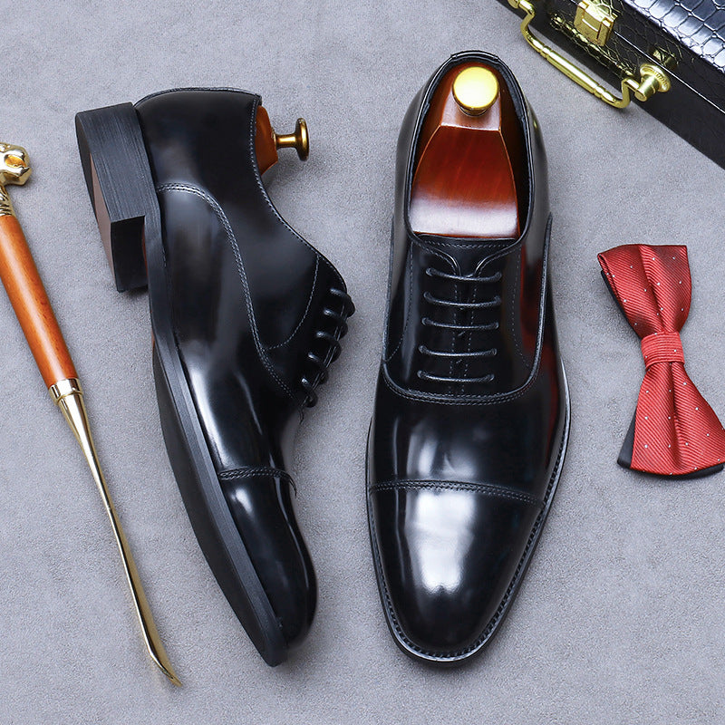 Men's European Style Handmade Genuine Glossy Three Leather Shoes