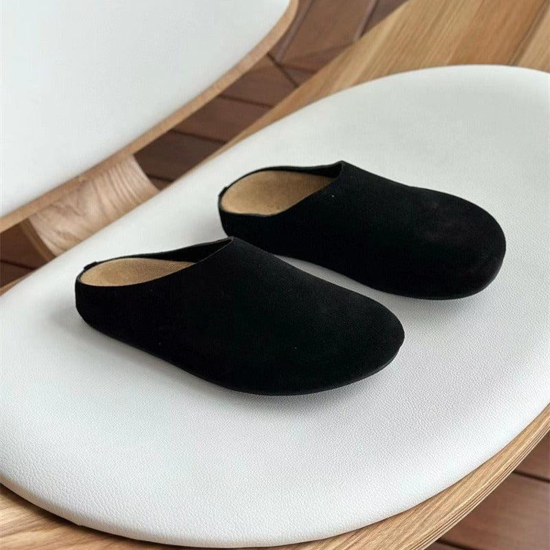 Cap Minimalist Retro Cow Suede Round Comfortable Slip-on Slippers