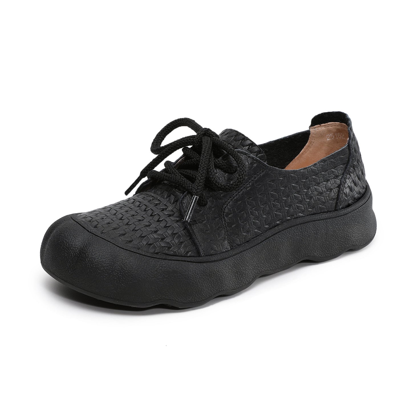 Women's Embossed Retro Lace Up Pumps Spring Comfort Flat Women's Casual Shoes