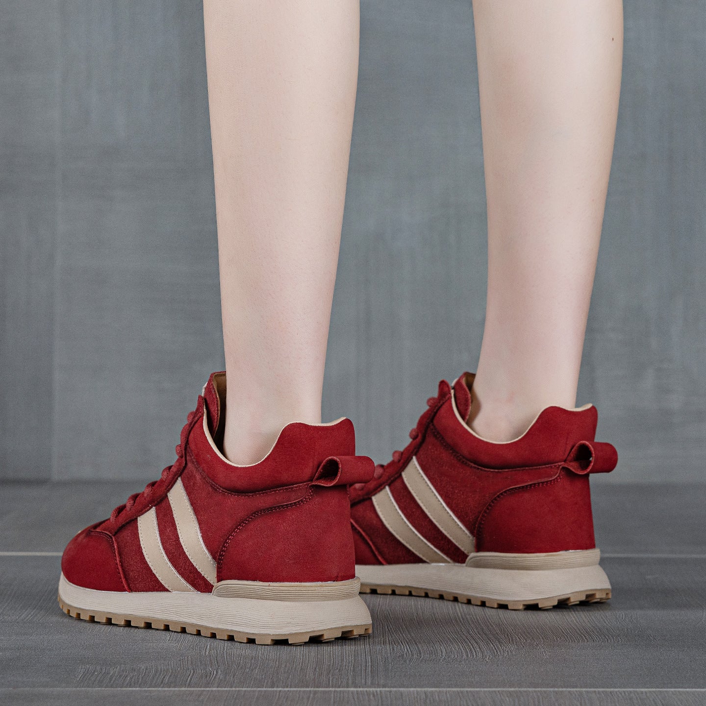 Women's Cowhide German Training Autumn Genuine Retro Lace Up Increased Women's Cotton Shoes