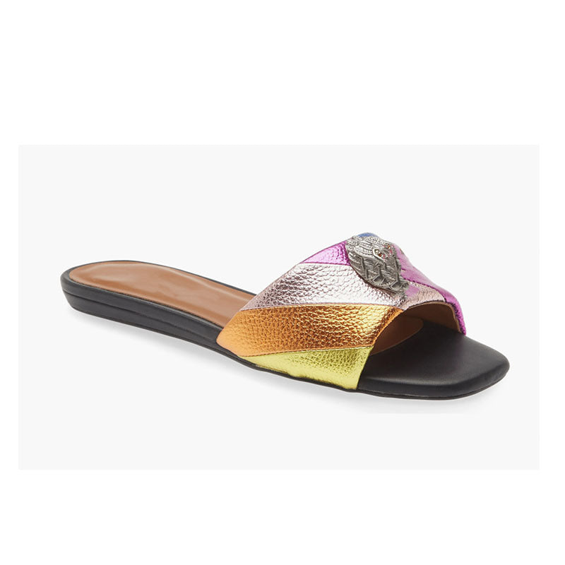 Women's Hollow Metallic Striped With Sandwich Round Flat Slippers