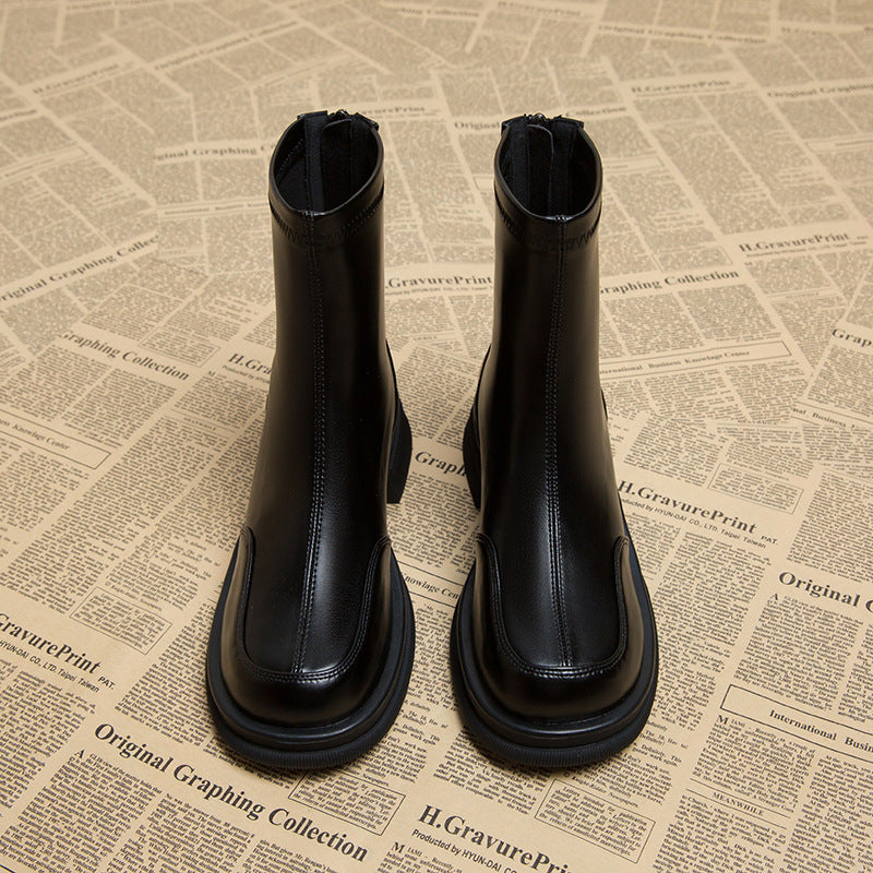 Women's Korean Style Small Ankle Flat Women's Leather Boots
