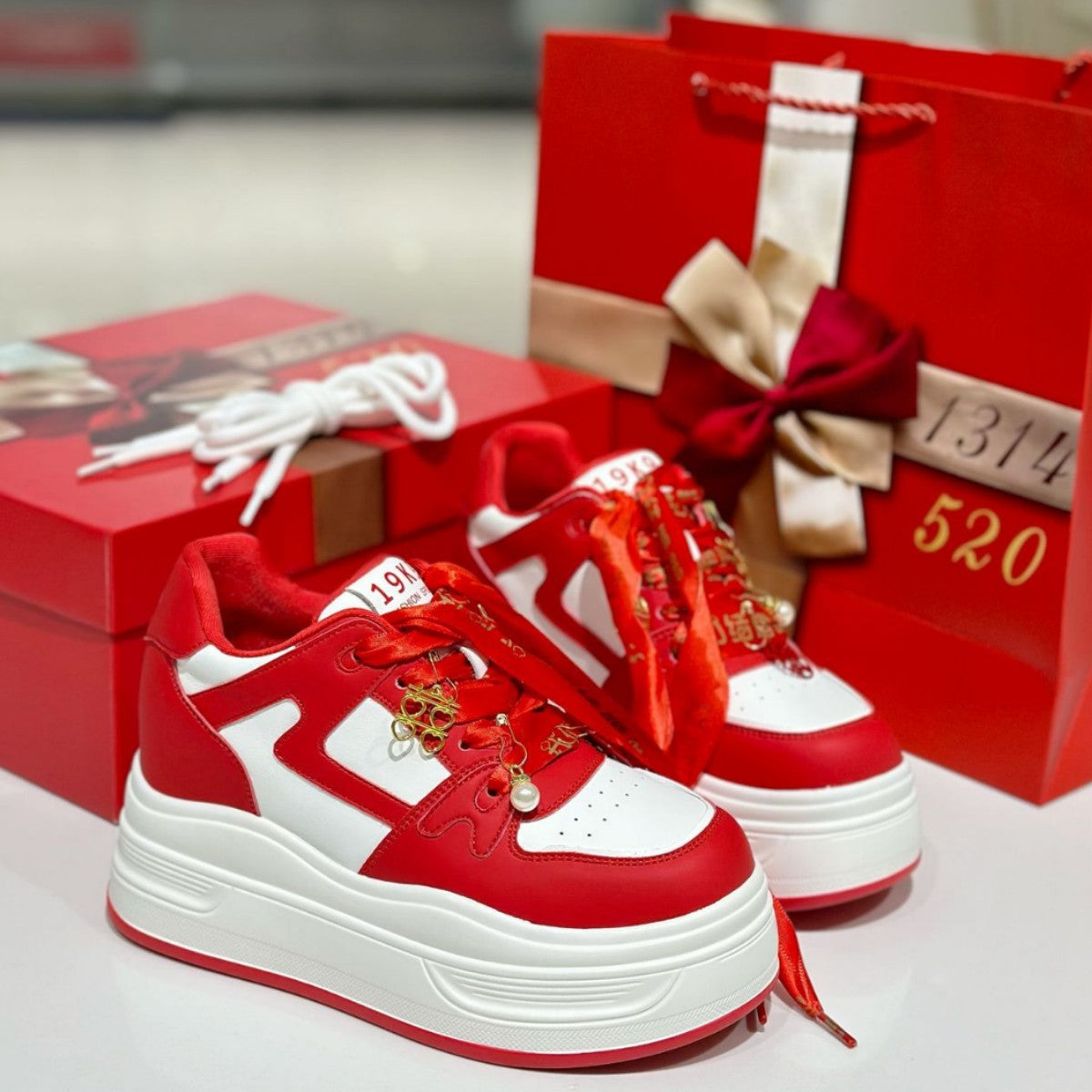 Red High Wedding Thick Bottom Height Increasing Insole Heels