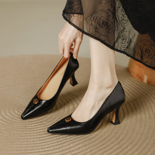 Women's Pumps Elegant Versatile Retro Pointed Toe Shallow Women's Fashion Shoes