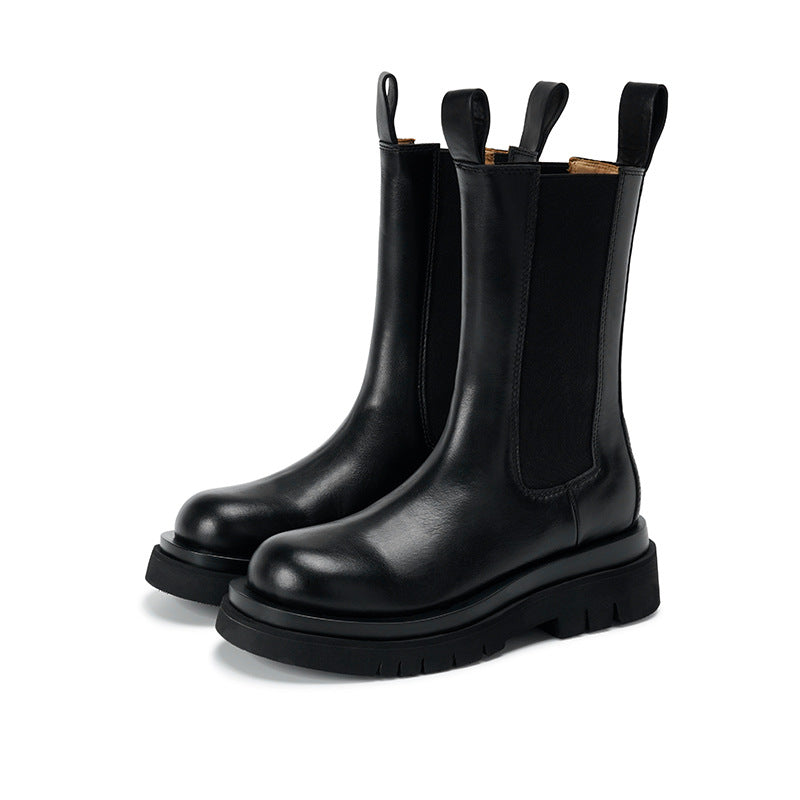 Women's Hight Increasing Martin Winter Fleece-lined British Style Platform Chelsea Ankle Women's Leather Boots