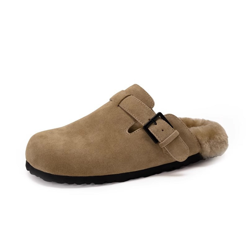 Women's Retro Wool Platform Winter Fleece-lined Closed Toe Fluffy Sandals