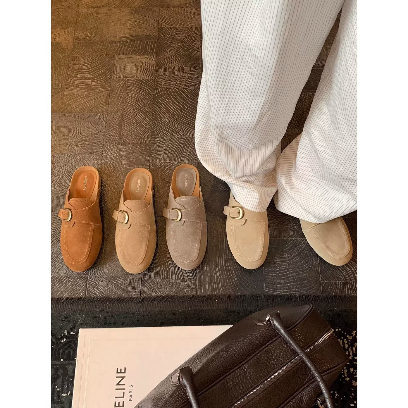 Women's Mom Color Round Toe Buckle Slip-on Leisure Commute Muller Half Slippers