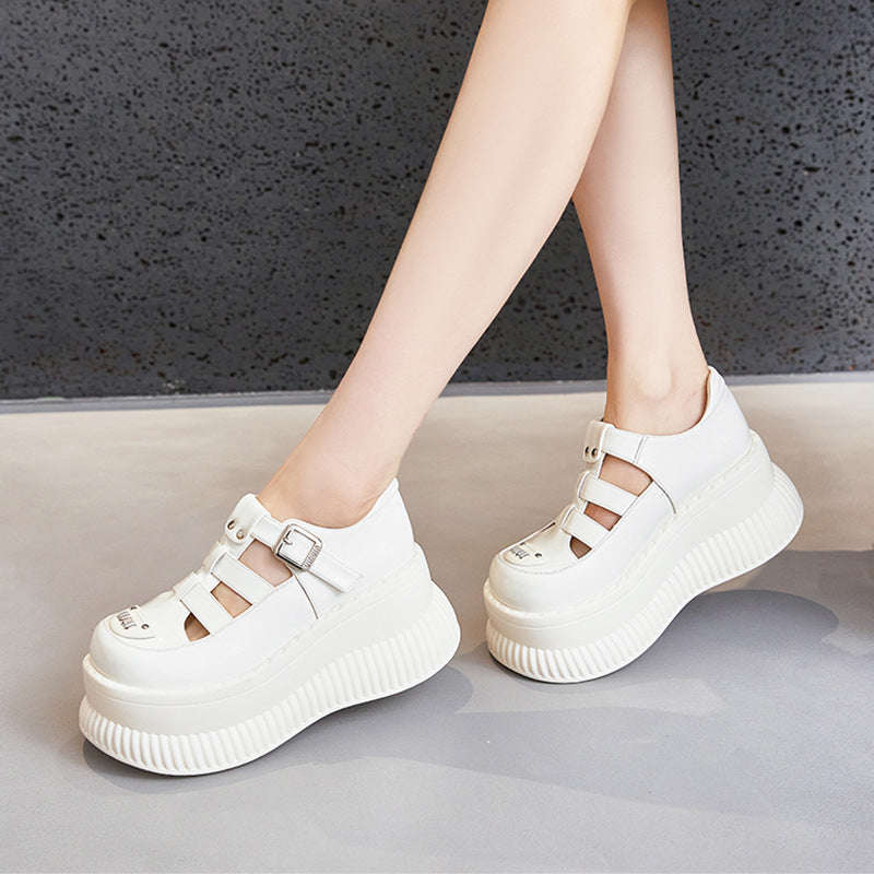 Women's Platform Summer Mary Jane British Pig Leather Shoes