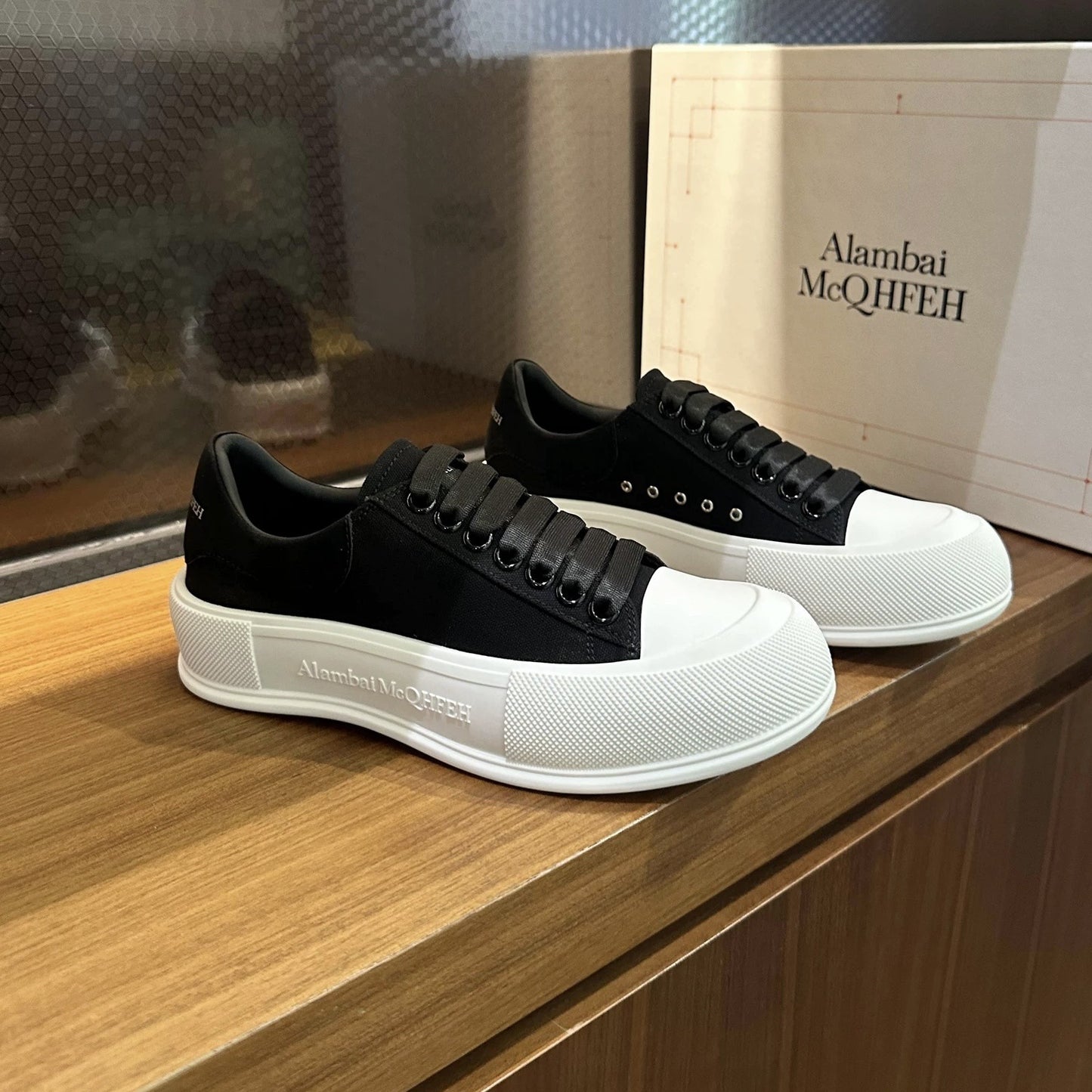 Women's Mcqueen Thick-soled Height Increasing White Fashionable Canvas Shoes