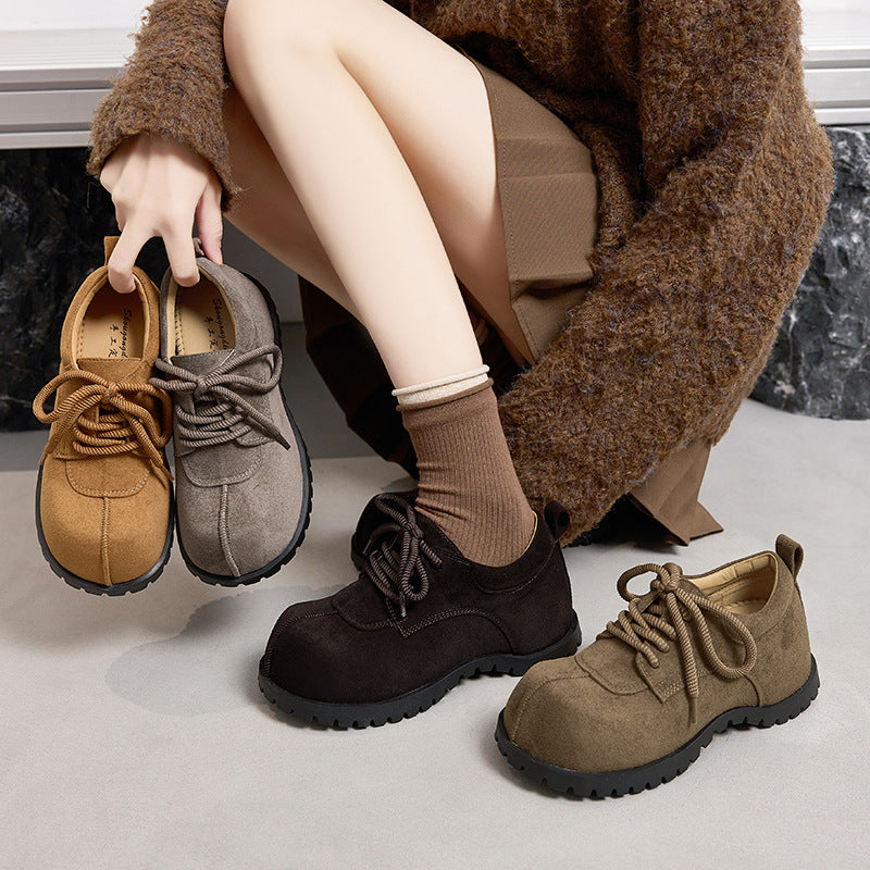 Women's With Hidden Big Head Frosted Derby Thick Bottom Retro Women's Casual Shoes