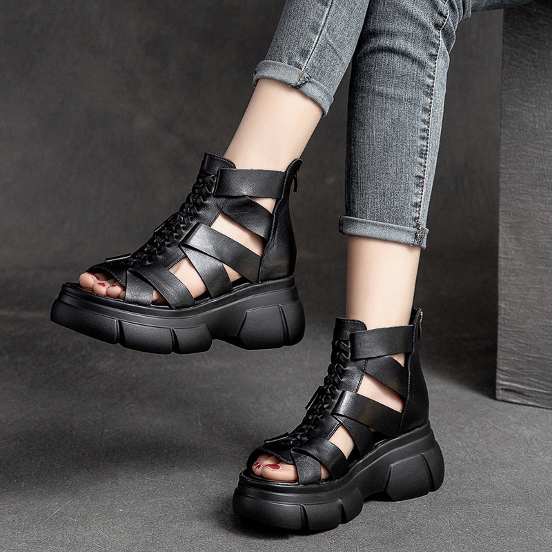 Women's Summer Roman Style Back Zipper Lazy Platform Sandals