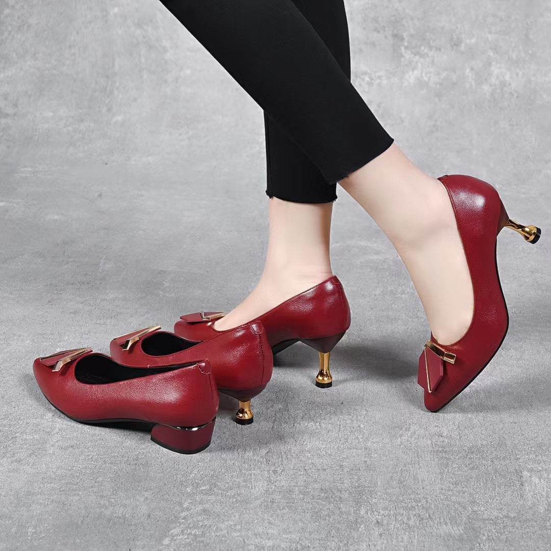 Women's Summer High Stiletto Autumn Small Low-cut Authentic Heels