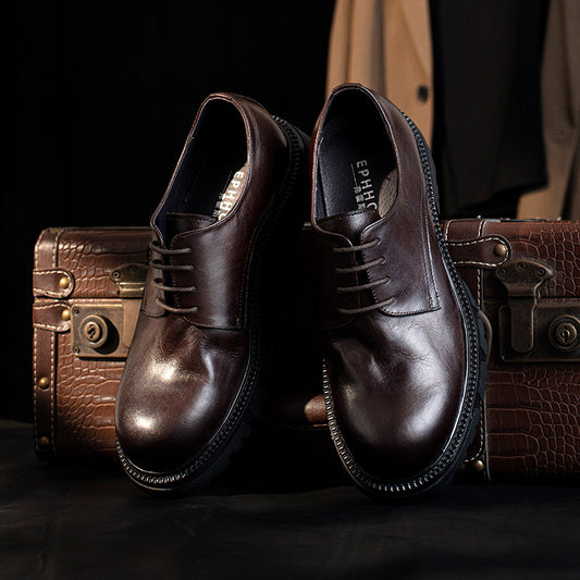 Men's Toe Round Raise The Bottom Soft Leather Shoes