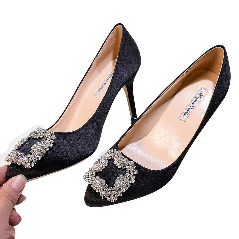 Women's Buckle Pointed Toe Pumps Snowflake Rhinestone Women's Shoes