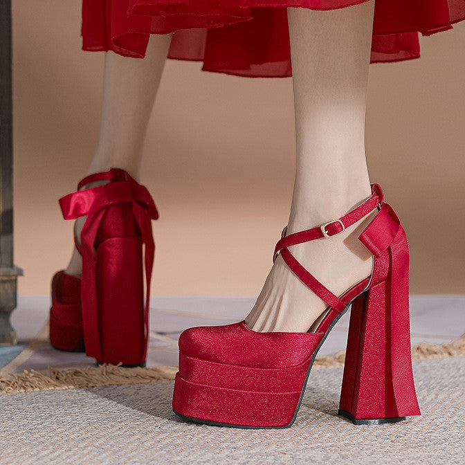 Women's Small Thick-soled Red High Platform Wedding Bridal Women's Fashion Shoes