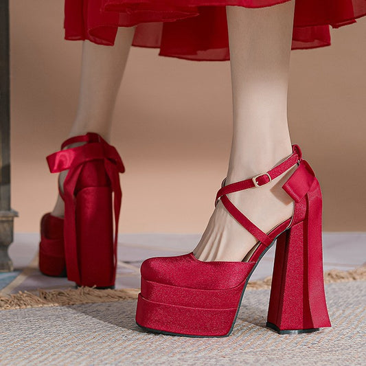 Women's Small Thick-soled Red High Platform Wedding Bridal Women's Fashion Shoes
