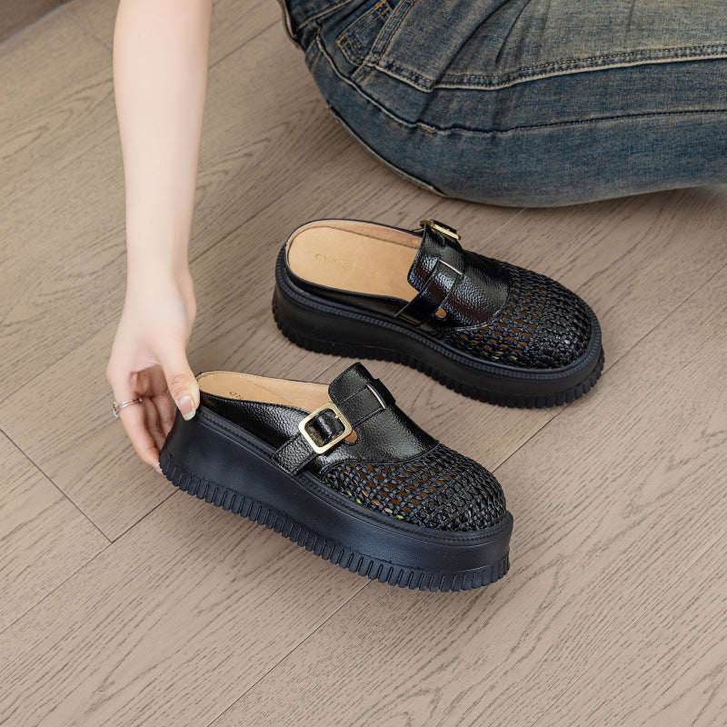 Women's Summer Outdoor Hole Thick Bottom Toe Cap Flat Slippers