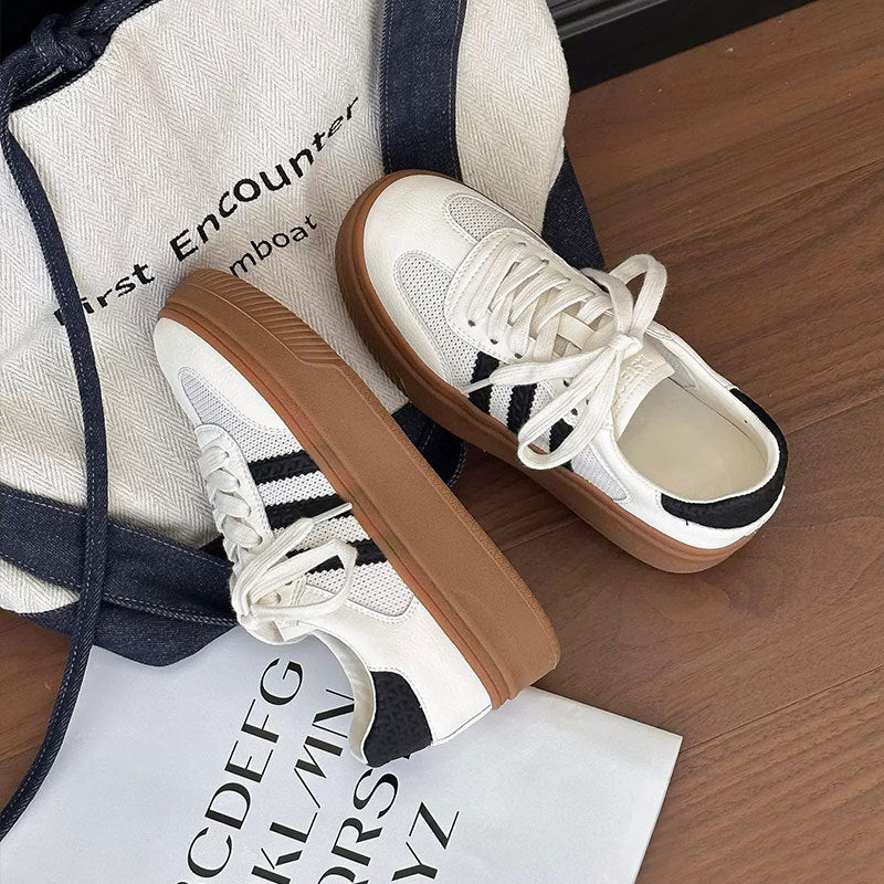 Women's German Training Simple White Height Increasing Sneakers