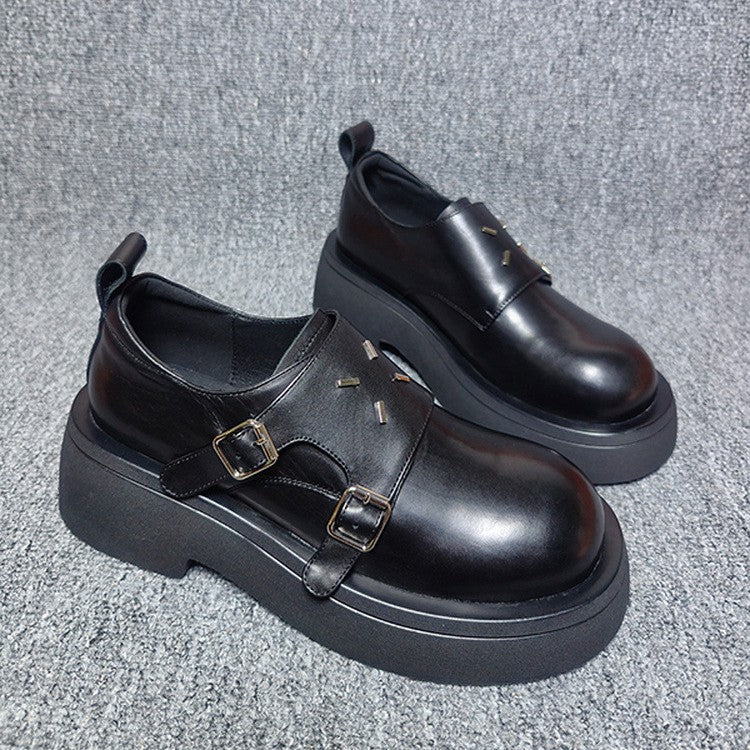 Women's Platform Round Head Slip-on Small British Style Loafers