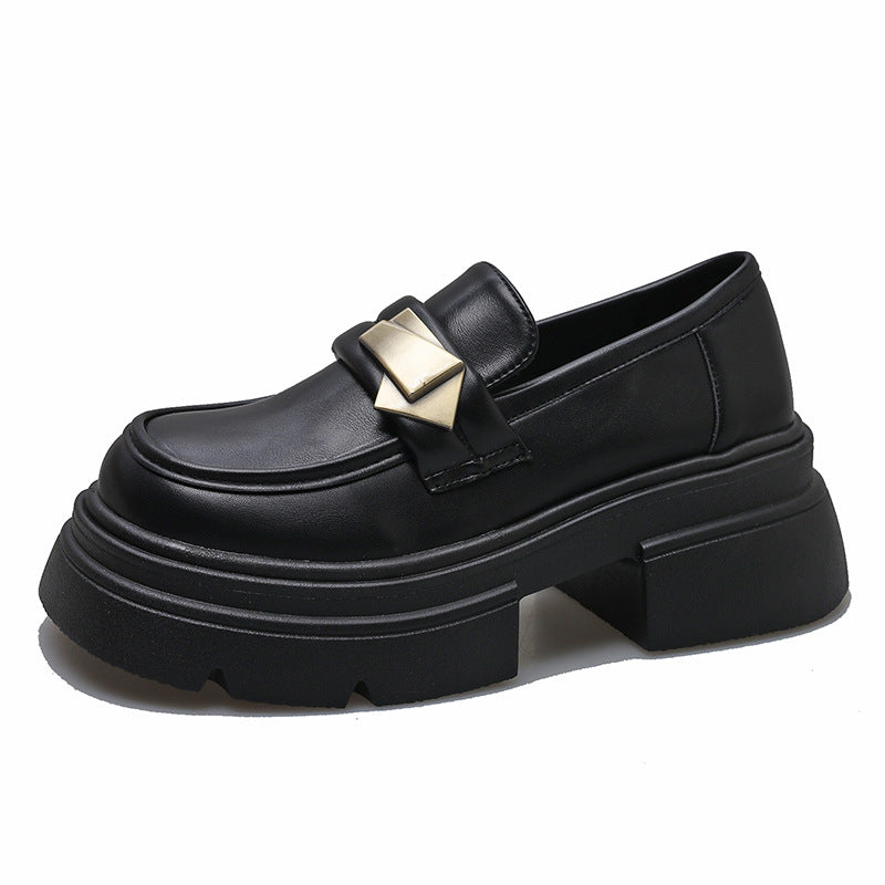 Women's Platform Spring Slip-on Pumps Height Increasing Leather Shoes