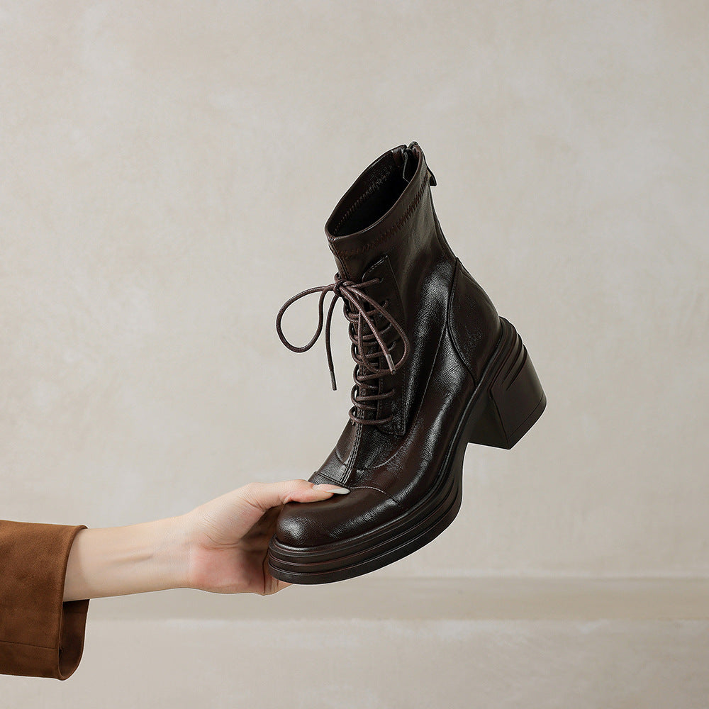 Women's Wear Town Store Treasure High Stretch British Martin Lace Up Women's Leather Boots