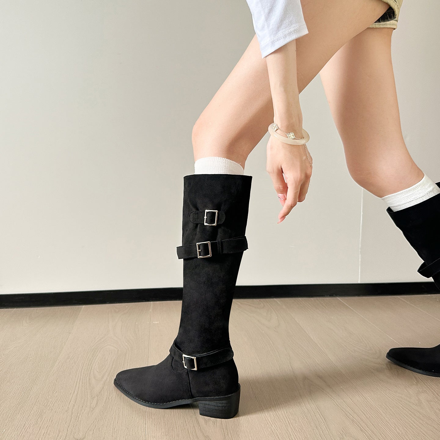 Toe Thick Mid Suede Loose Large Tube High Circumference Long Boots