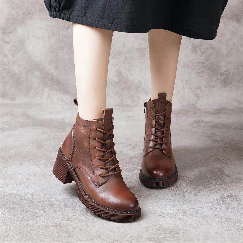 Women's Top Layer Soft Cowhide Martin Thick Boots