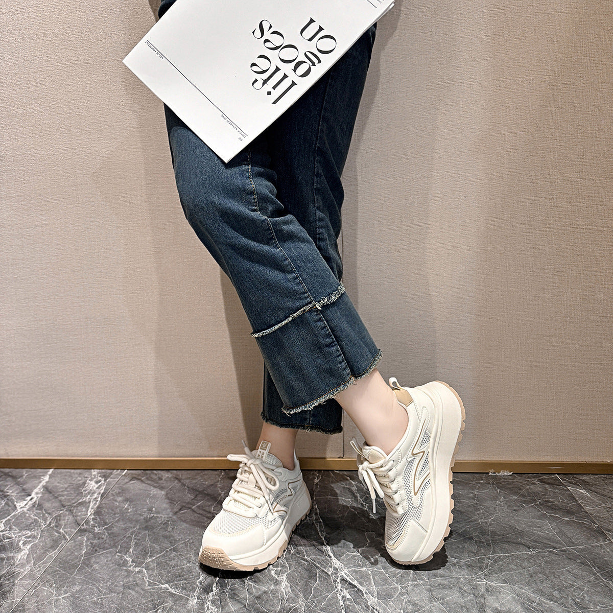 Women's Mesh Breathable White Platform Dad Comfort Casual Shoes