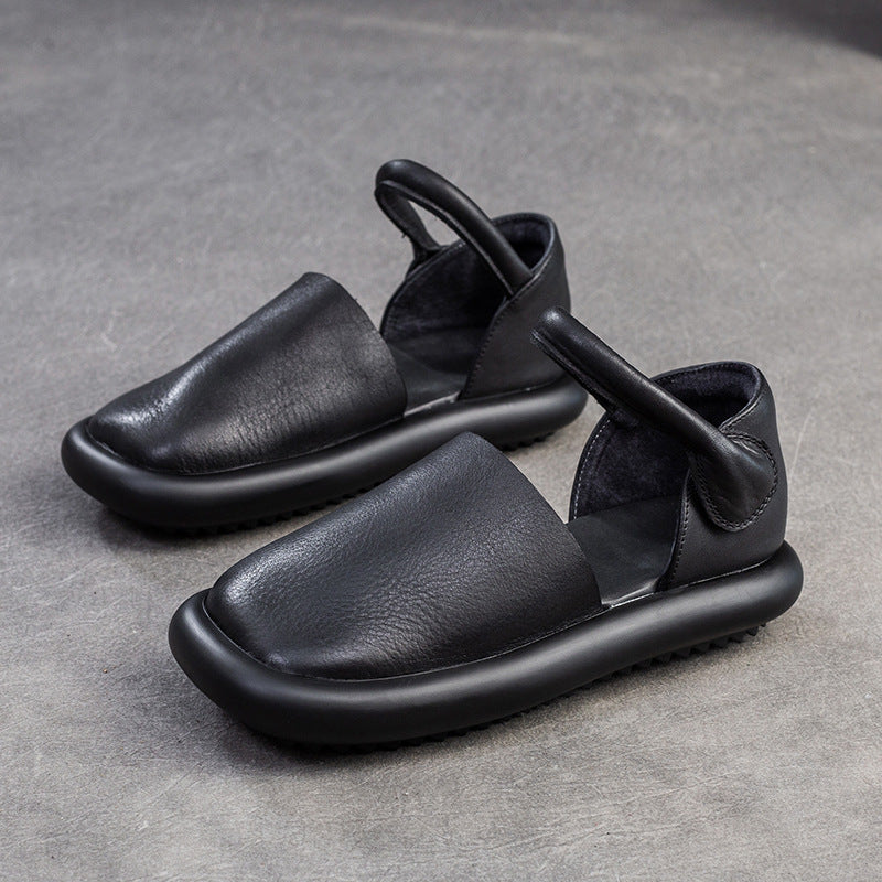 Women's Toe Strap Soft Top Layer Cowhide Magic Sandals