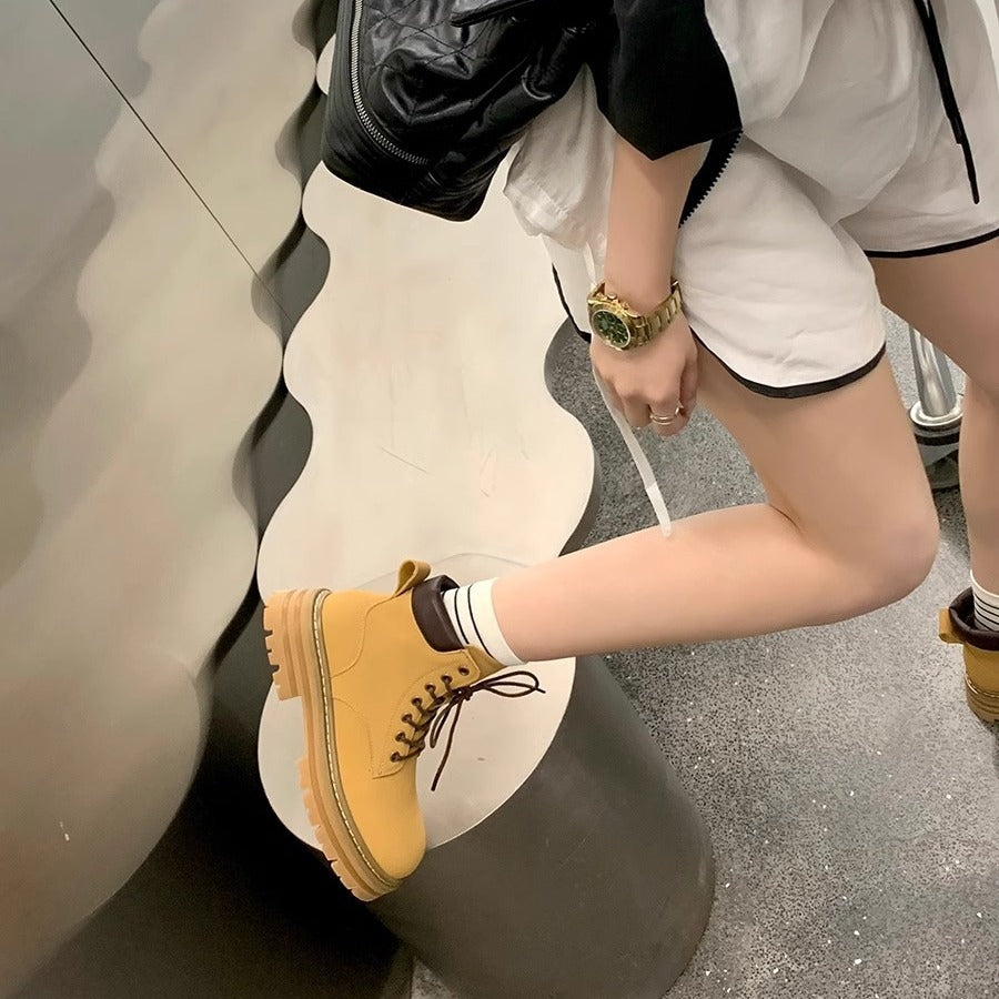 Size Ankle Thick Bottom Height Increasing Insole Women's Leather Boots