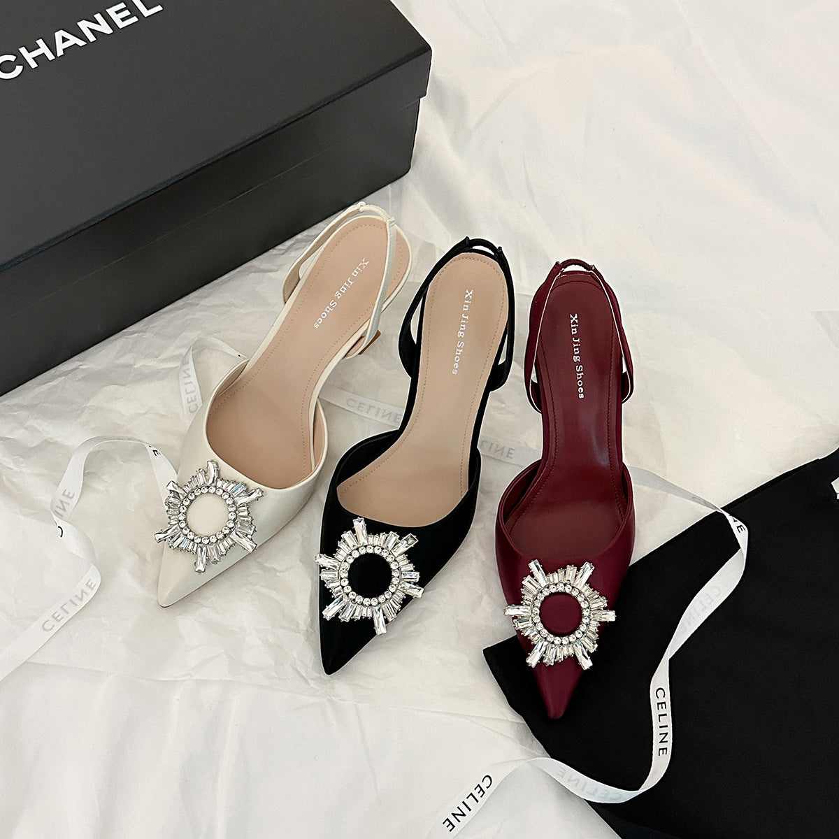 Women's Sunflower Metal Buckle Pointed High Pumps Spring Heels
