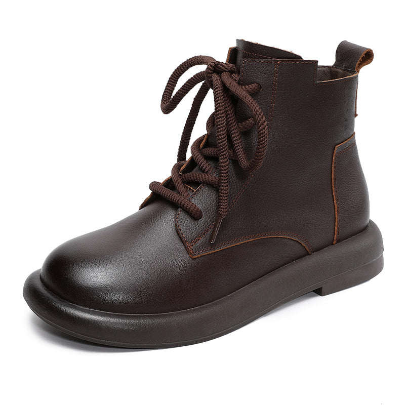 Women's Layer Cowhide Martin Retro British Style Short Women's Leather Boots
