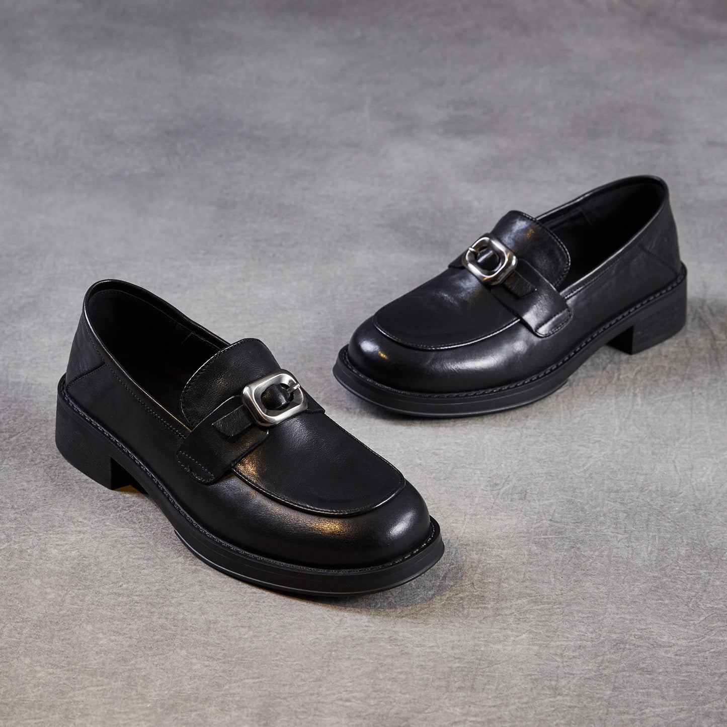 Women's Brown Retro Round Toe Spring British Women's Fashion Shoes