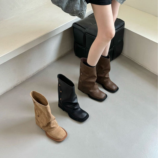 Women's Tax-free Chunky Short High Tube Pants Women's Leather Boots