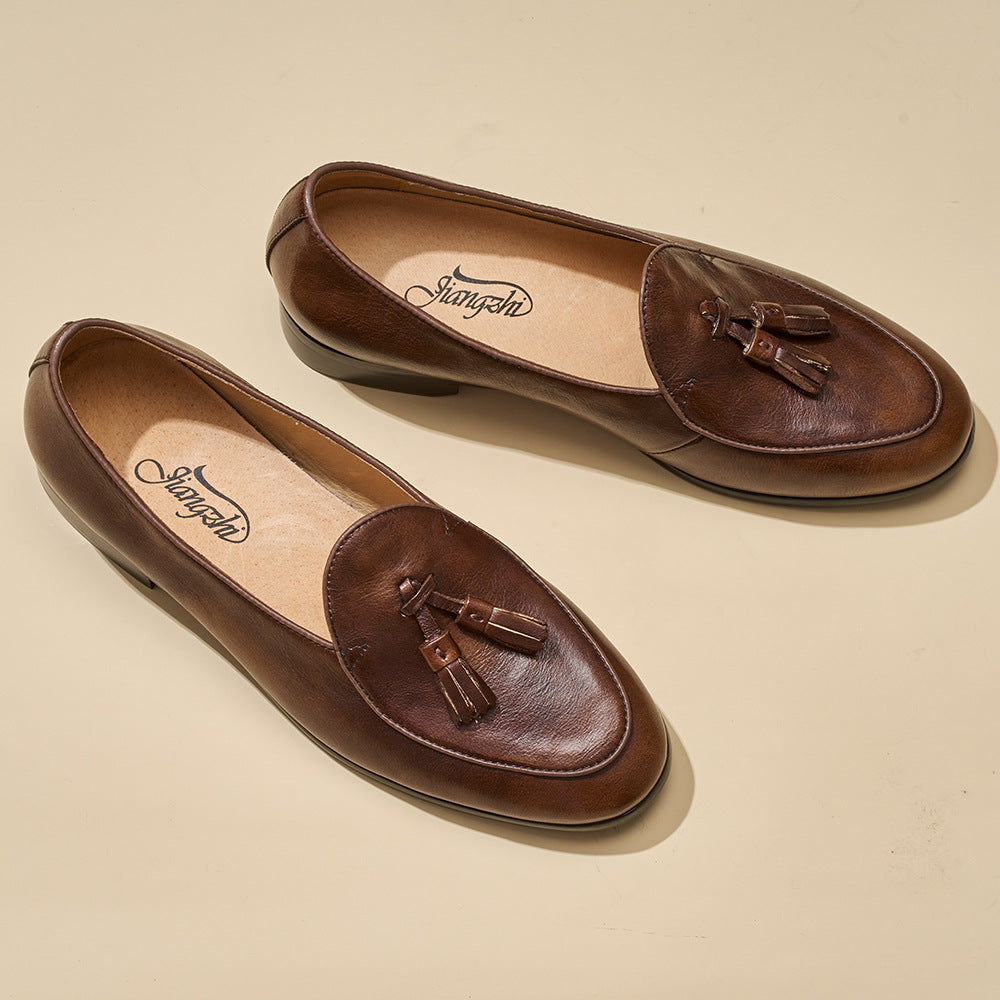 Men's Style Tassel Business Formal Wear Slip-on Penny First Layer Cowhide Men's Shoes