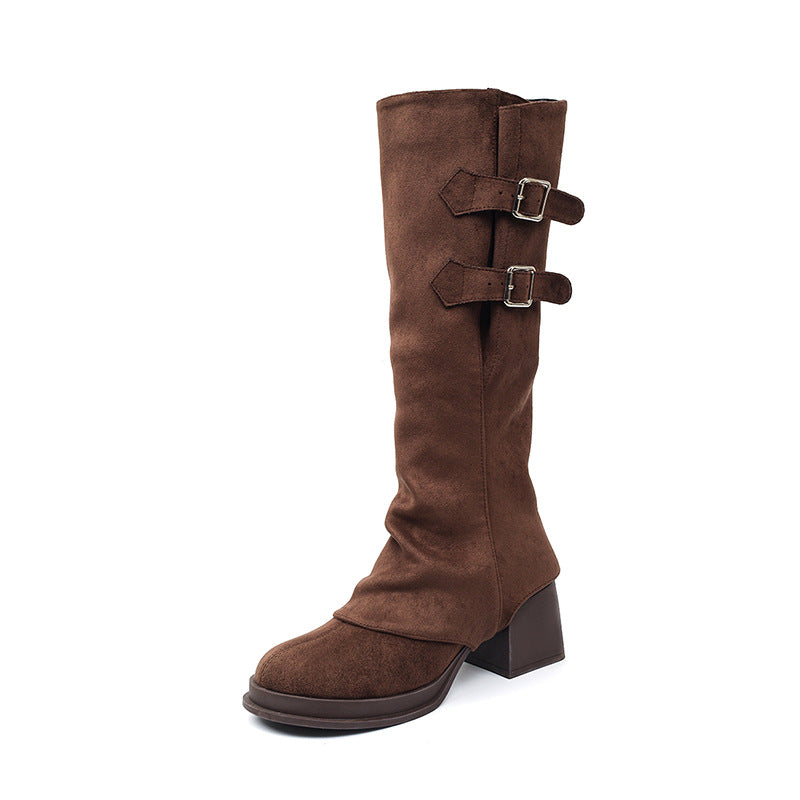 Thick Bottom Knight Retro Two-way Wear Women's Leather Boots
