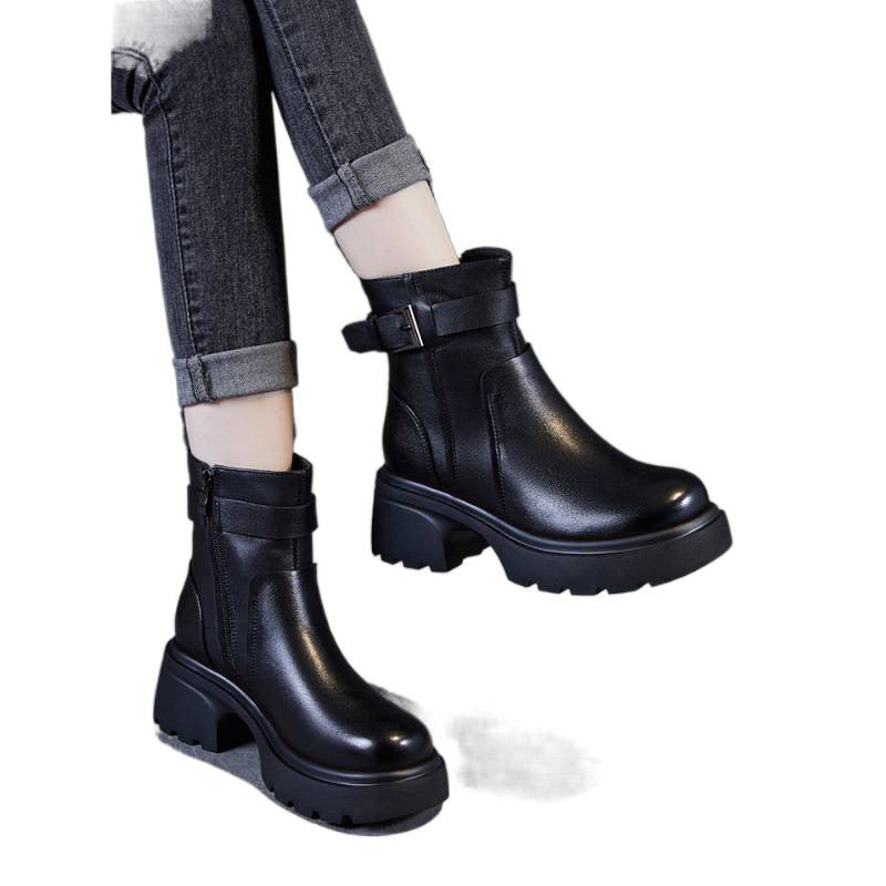 Women's Elevator Platform Chelsea Fleece-lined British Style Women's Leather Boots