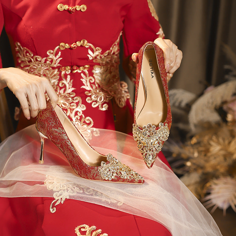 High Chinese Style Bridal Engagement Toast Women's Fashion Shoes