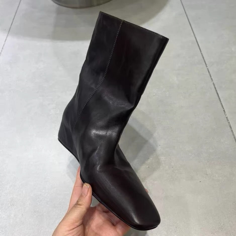 Women's Toe Height Increasing Insole Middle Short Women's Leather Boots