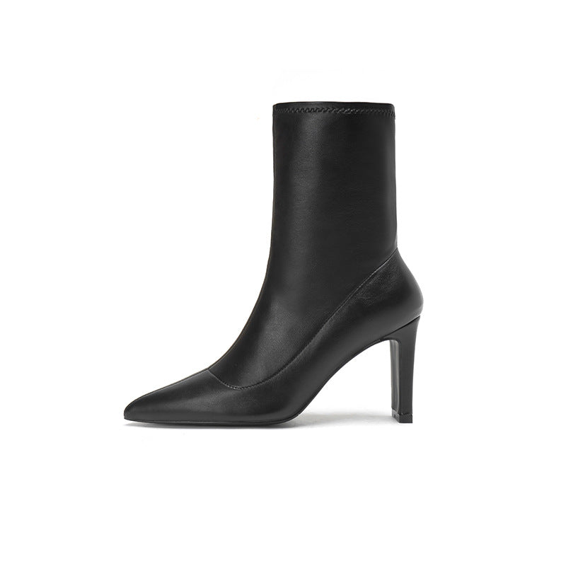 Women's Pointed Ankle Suede Chunky High Fashion Korean Women's Leather Boots