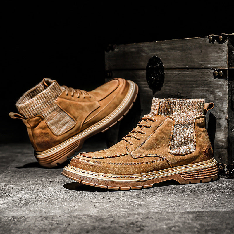 Men's Genuine Autumn Trend Ankle British Style Military Middle High Boots