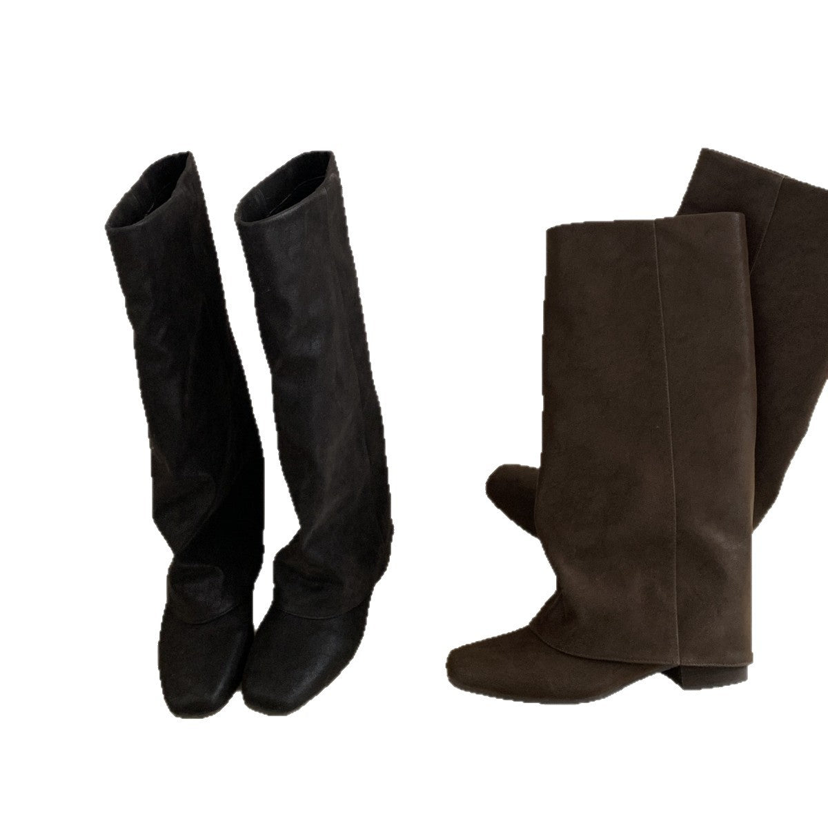 Retro Tall Knight Female Square Toe Pile Style Below The Boots