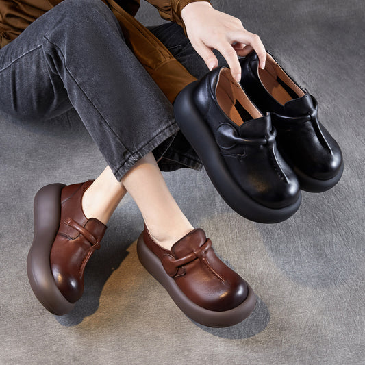 Women's Cowhide Big Head Genuine Elevator Platform Muffin Women's Casual Shoes