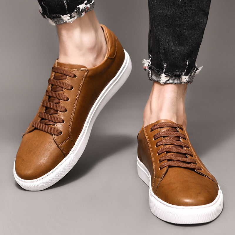 Men's First Layer Cowhide Fashion British Trend Low Business Men's Board Shoes