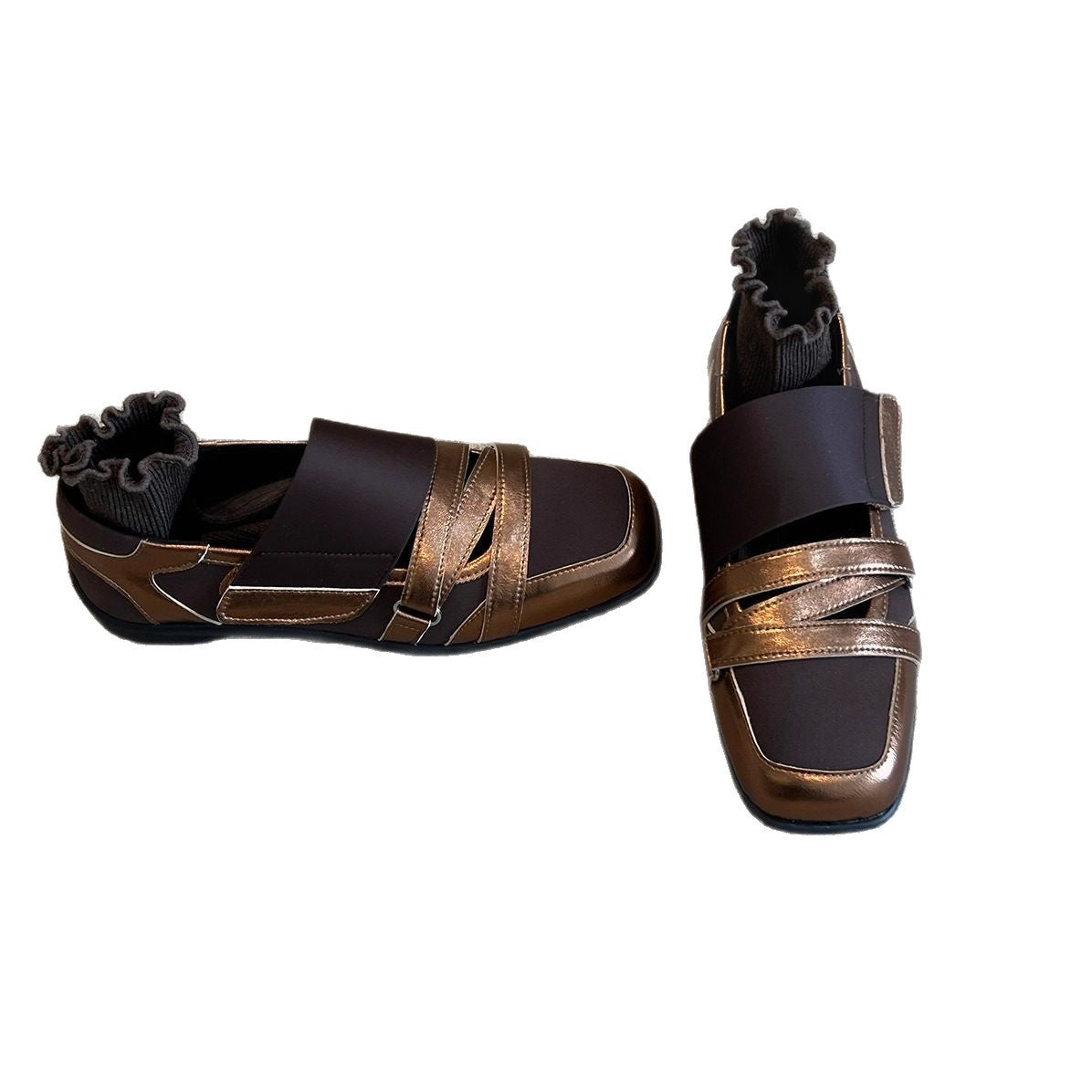 Version Mechanical Style Square Head Velcro Mary Jane Spring Flat Women's Fashion Shoes