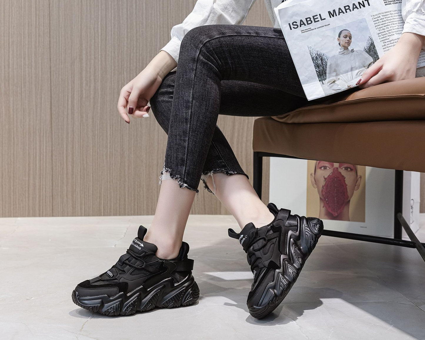 Women's Dad Large Size Veet Padded Platform Sneakers